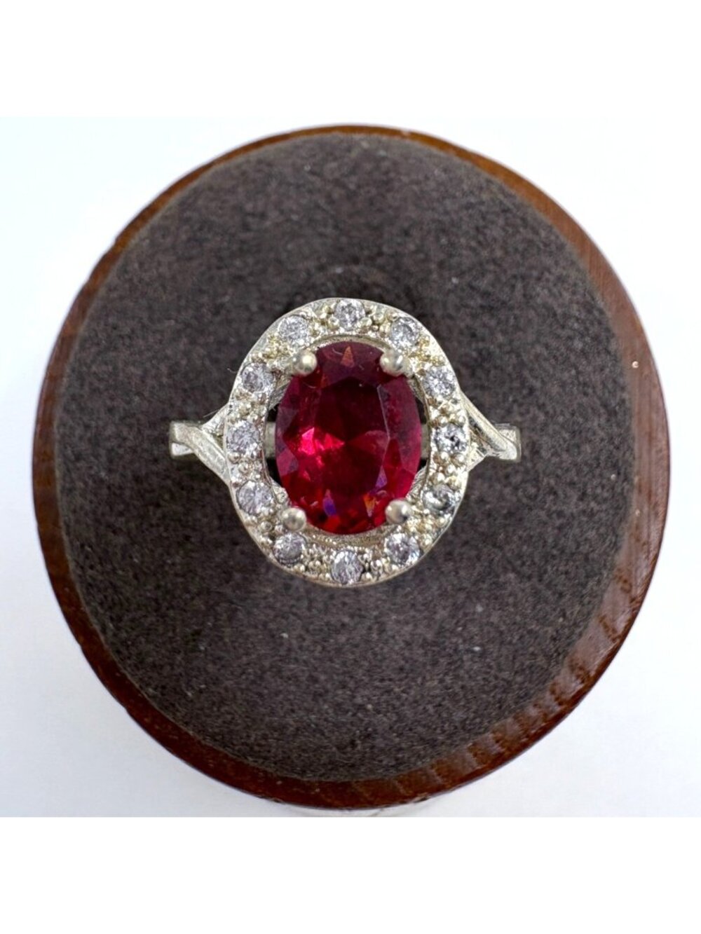 Sterling Silver 925 Synthetic Ruby Cubic Zirconia Split Shoulders Ring Size 5.5